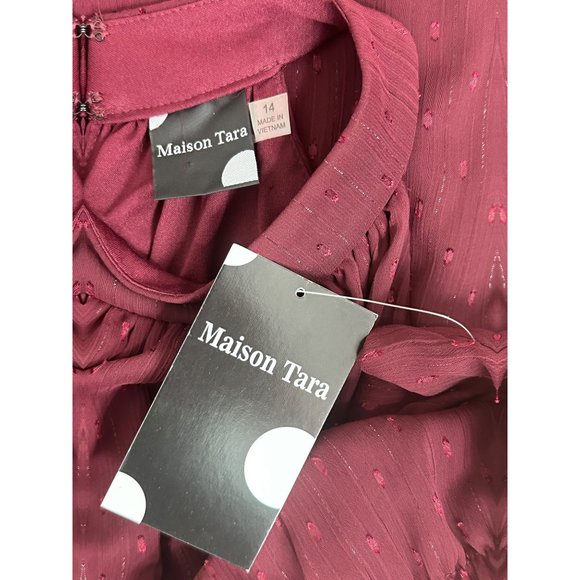 Size 14 NEW BURGUNDY HALTER NECK CLIP DOT TIERED DRESS Wedding Special Event NWT - Picture 6 of 6